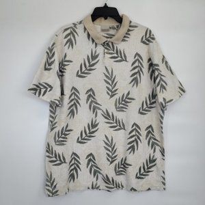 Fieldmaster Men's Polo Shirt Beige/Green Palm Patterned 2XL
